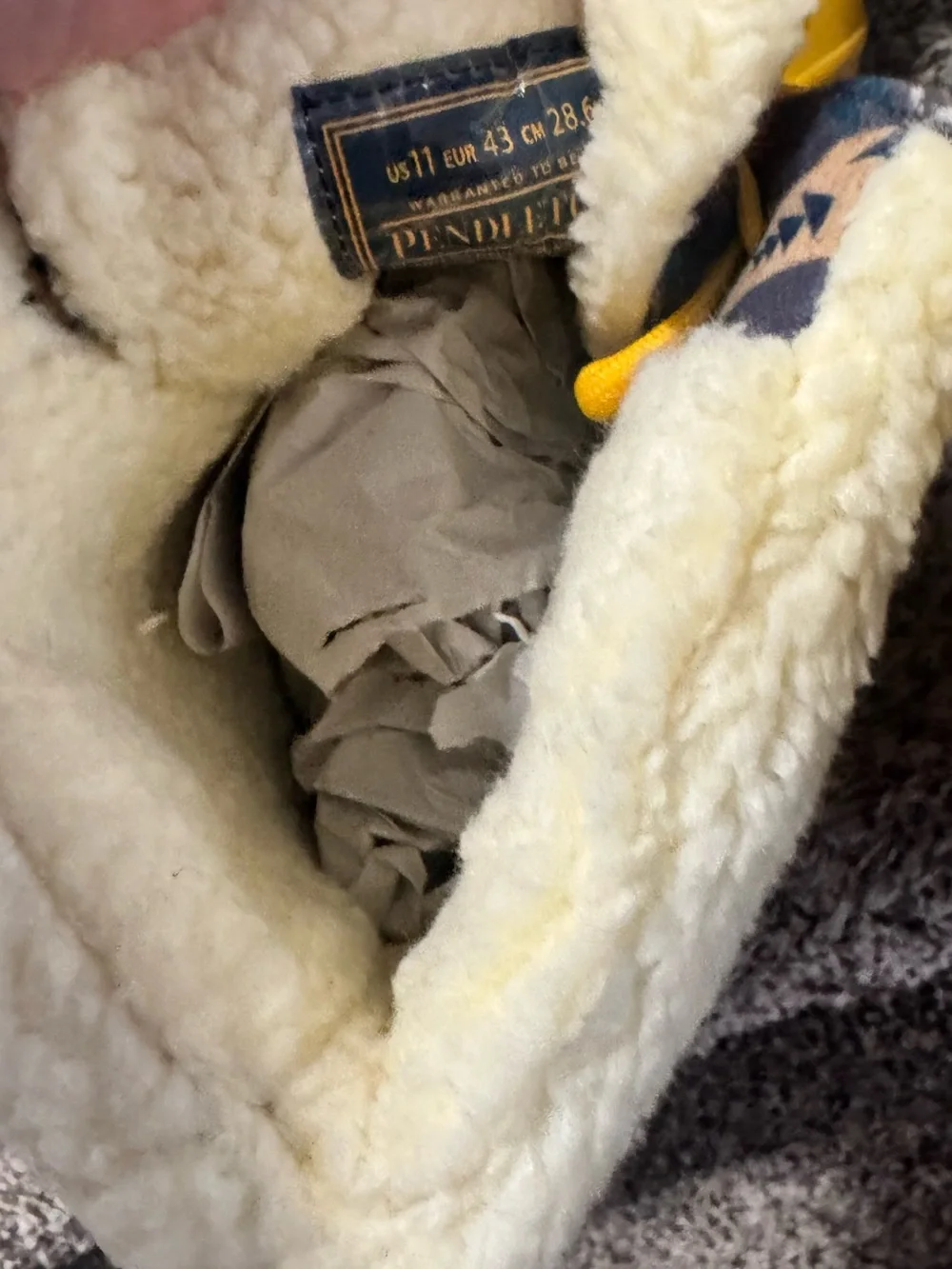 Pendleton Cream Shearling Lined Boot with Yellow and blue Accents